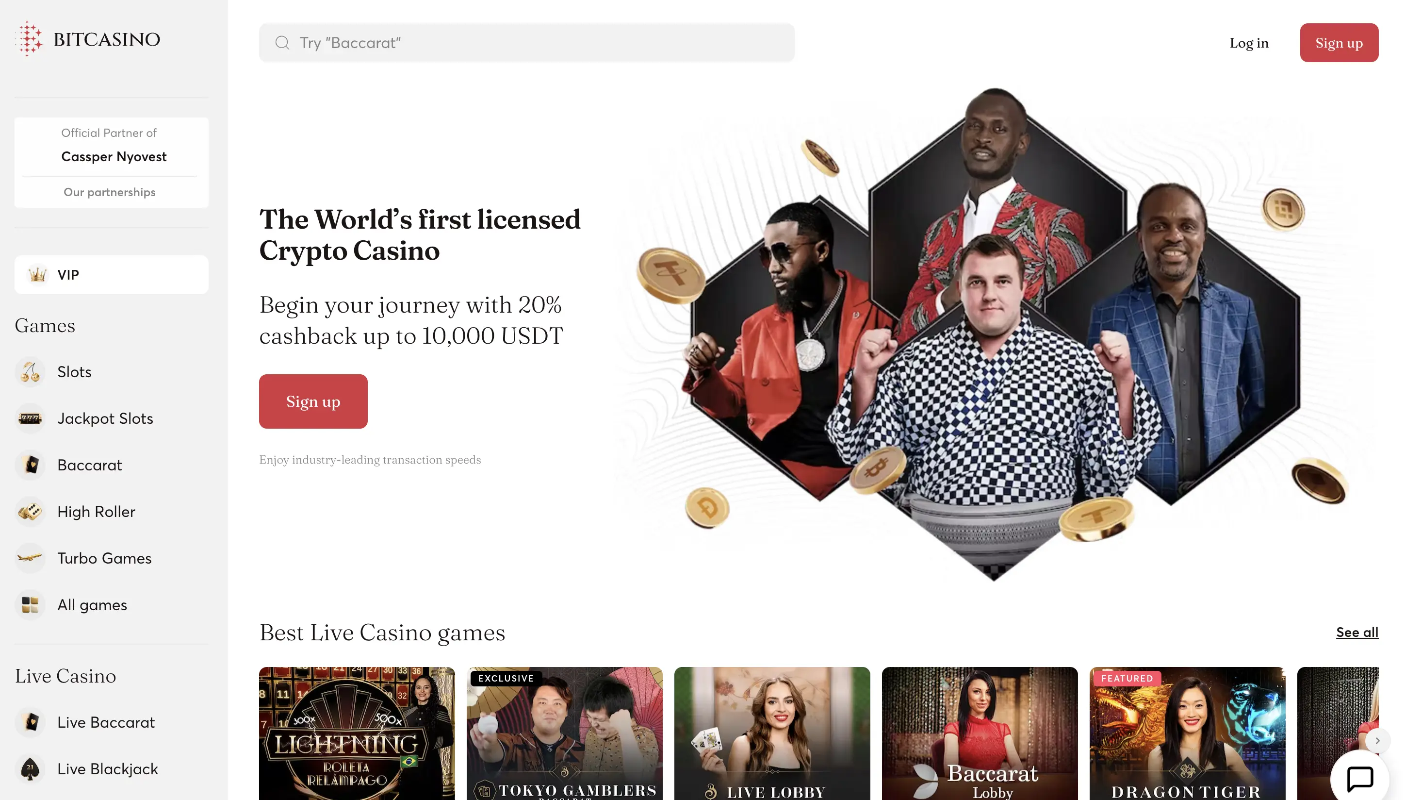 Bitcasino home page.