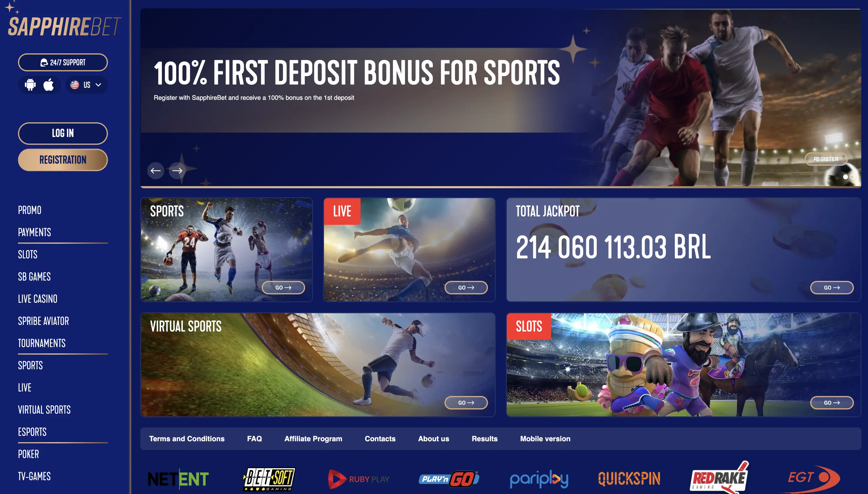 SapphireBet home page.